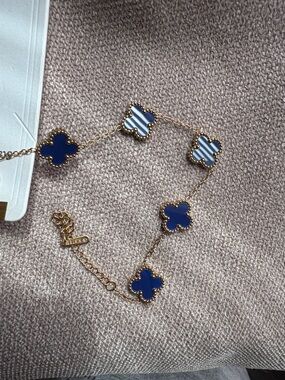 Blue Clover Link Bracelet with Gold Accents